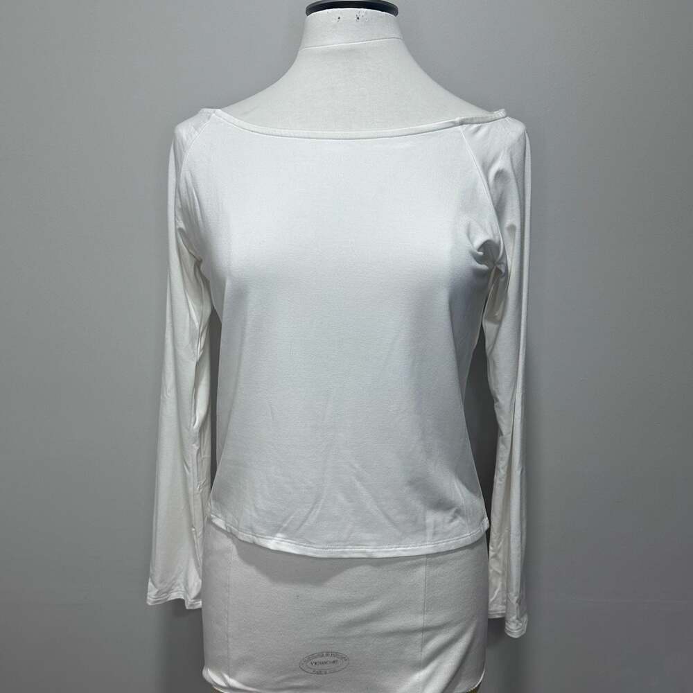 AMADI Ivory Boat Neck Long Sleeve Raglan Top, Sz L
